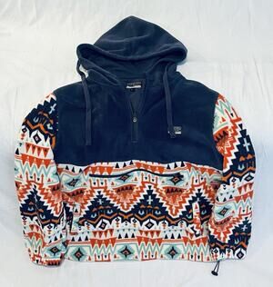 Aztec Tribal Geometric Fleece Quarter Zip Jacket Men’s L Free Nature